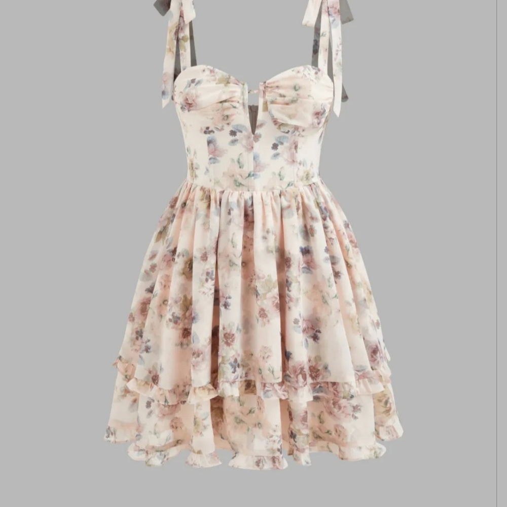NWT Cider Chiffon Ruffle Mini Floral Dress Sz 4 Small